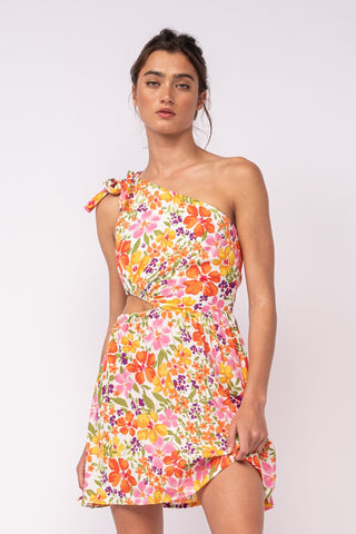 FLORAL RUCHED + RUFFLED BODYCON DRESS