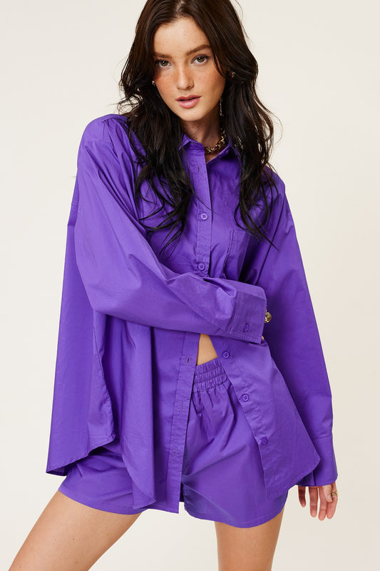 PURPLE BUTTON DOWN TOP (set sold separately)