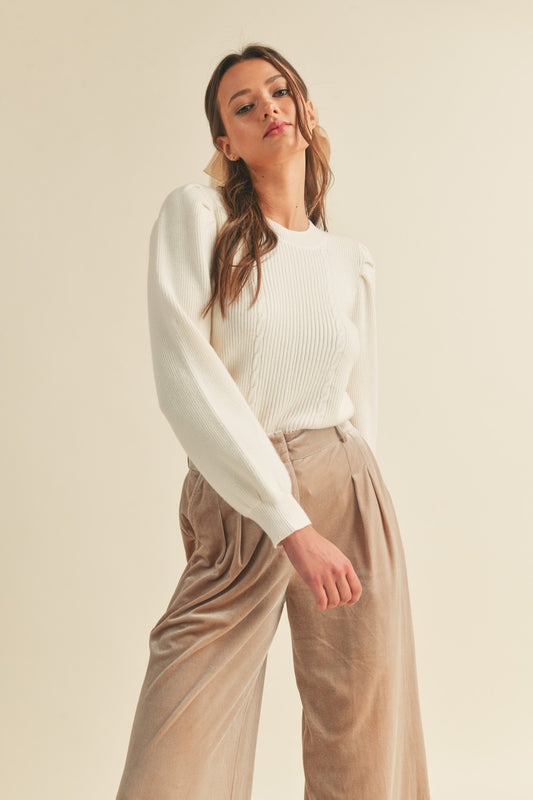 RIBBED PUFF SLEEVE SWEATER