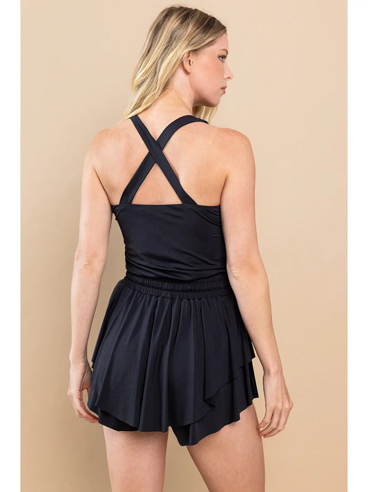 BLACK ATHLETIC ROMPER