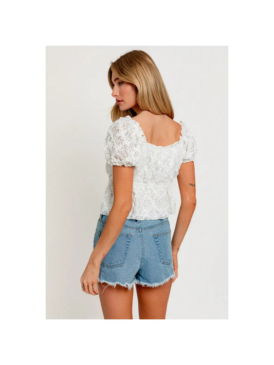 WHITE PUFF SLEEVE BABY DOLL TOP