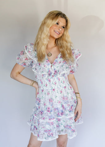WHITE EMBROIDERED FLORAL DRESS