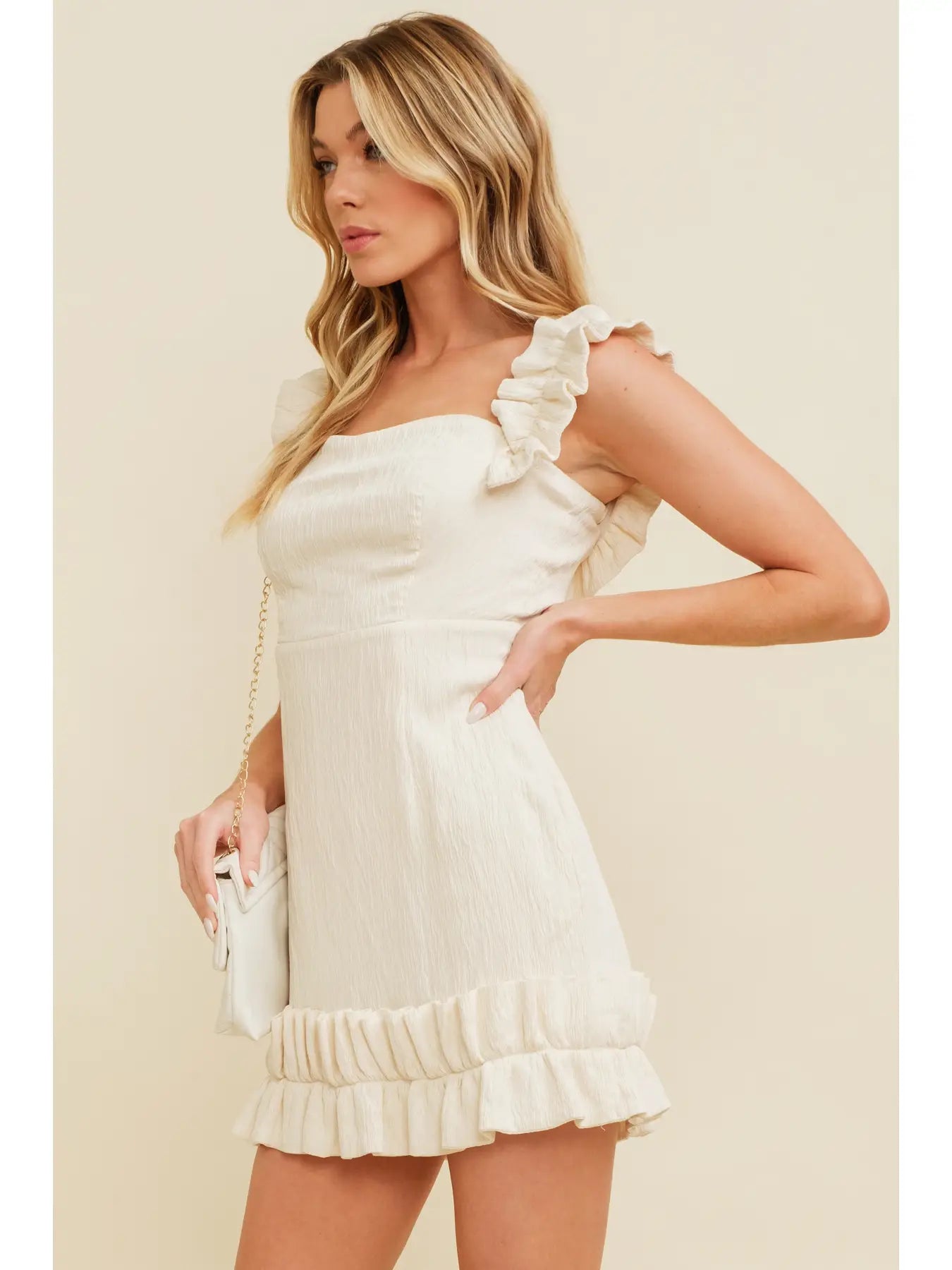 OFF SHOULDER RUFFLED MINI DRESS