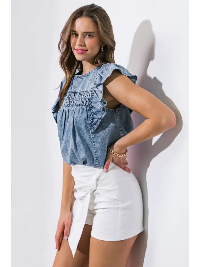 ACID WASH DENIM TOP