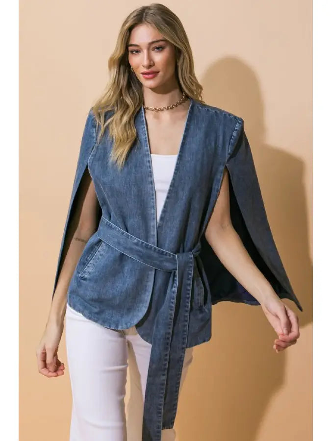 DENIM BLAZER CAPE