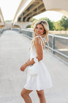 OLIVACEOUS CLASSY WHITE RUFFLE DRESS WITH BUTTONS