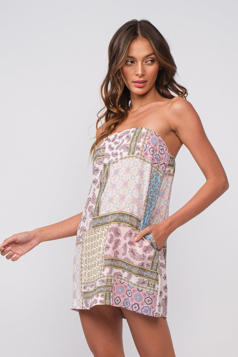 BOHO PATCHWORK MINI DRESS