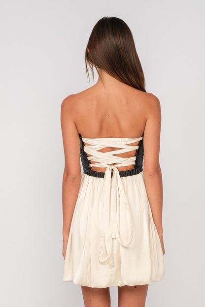 CREAM + BLACK BACK TIE DRESS