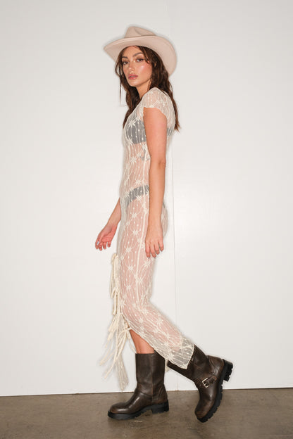 MESH SLIT & TIE MAXI DRESS