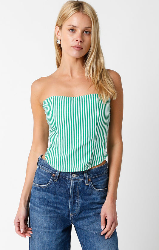 GREEN STRIPE CORSET TOP