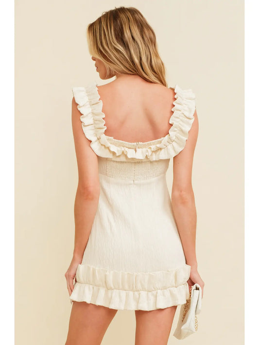 OFF SHOULDER RUFFLED MINI DRESS
