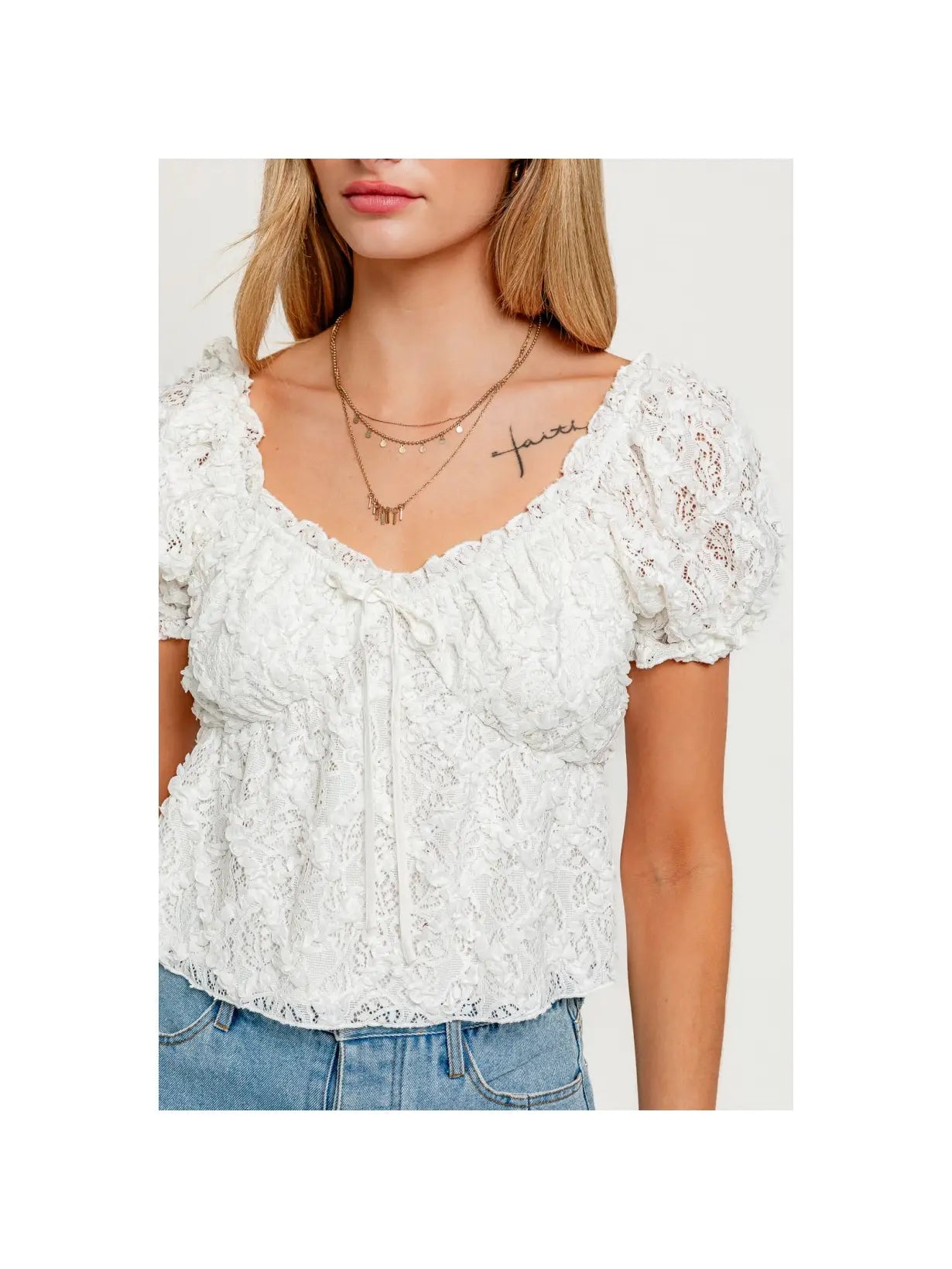 WHITE PUFF SLEEVE BABY DOLL TOP