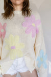 EMBROIDERED DAISY FLORAL KNIT SWEATER TOP