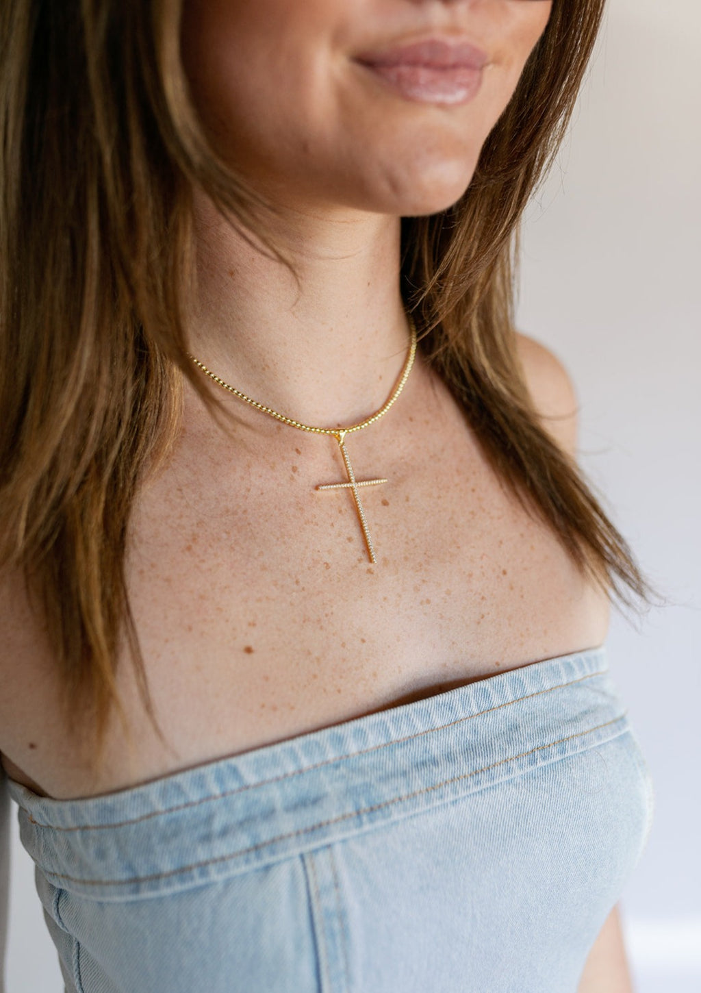 LARGE GOLD CROSS BEADED NECKLACE