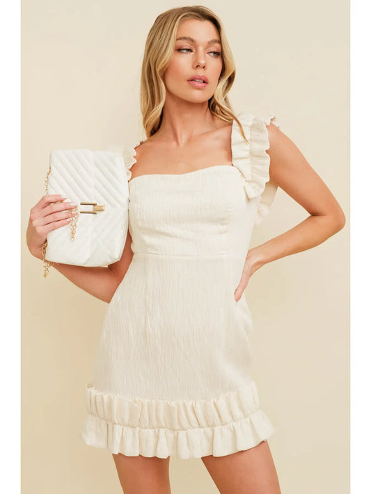 OFF SHOULDER RUFFLED MINI DRESS