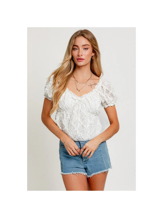 WHITE PUFF SLEEVE BABY DOLL TOP